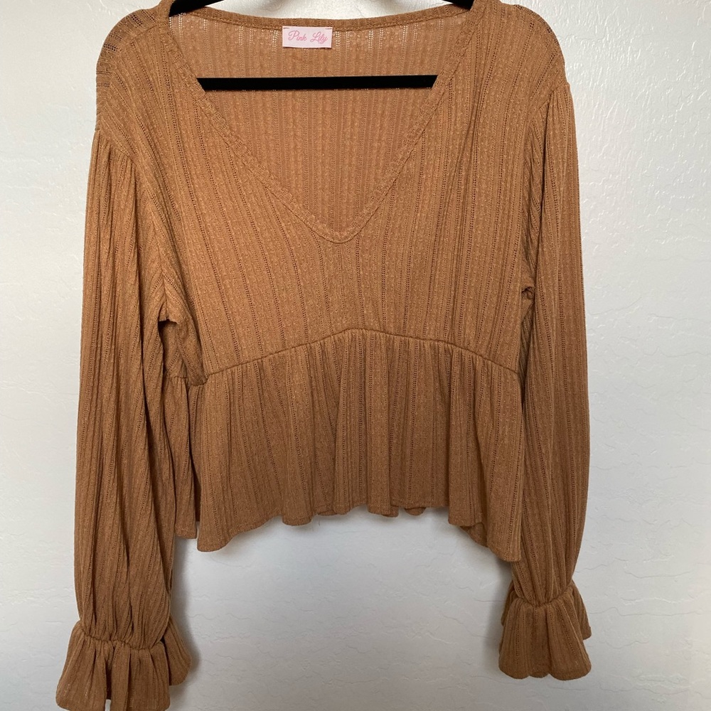 Tan Flowy Boutique Blouse